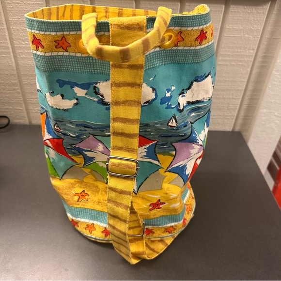 Anne Ormsby Canvas Beach Barrel Drawstring Bag Attached Makeup Zipper Pouch NICE - Picture 6 of 16
